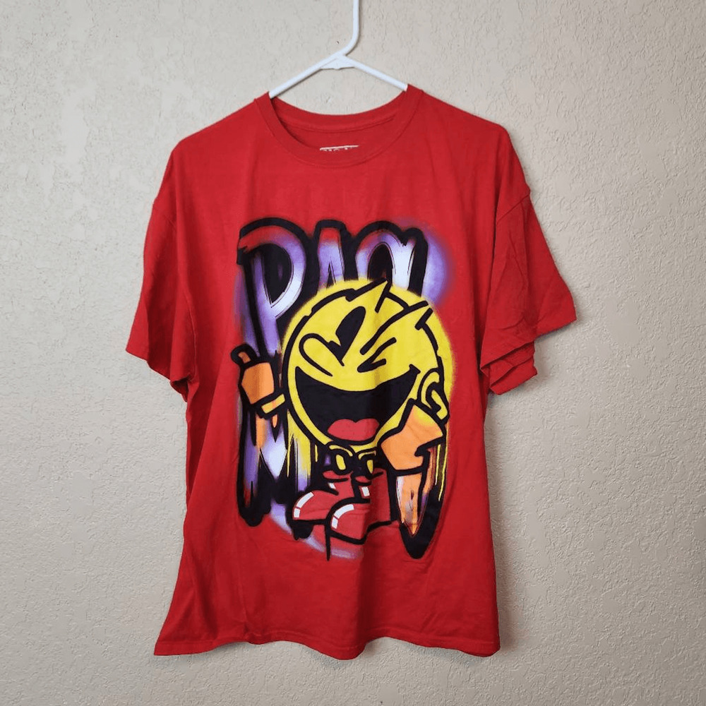 Pac-Man Airbrush Print Red Tee-Shirt Men's Size XL (7020)